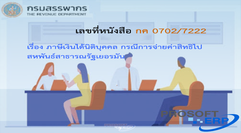 เลขที่หนังสือ กค 0702/7222 ภาษีเงินได้นิติบุคคล กรณีการจ่ายค่าสิทธิไปสหพันธ์สาธารณรัฐเยอรมัน
